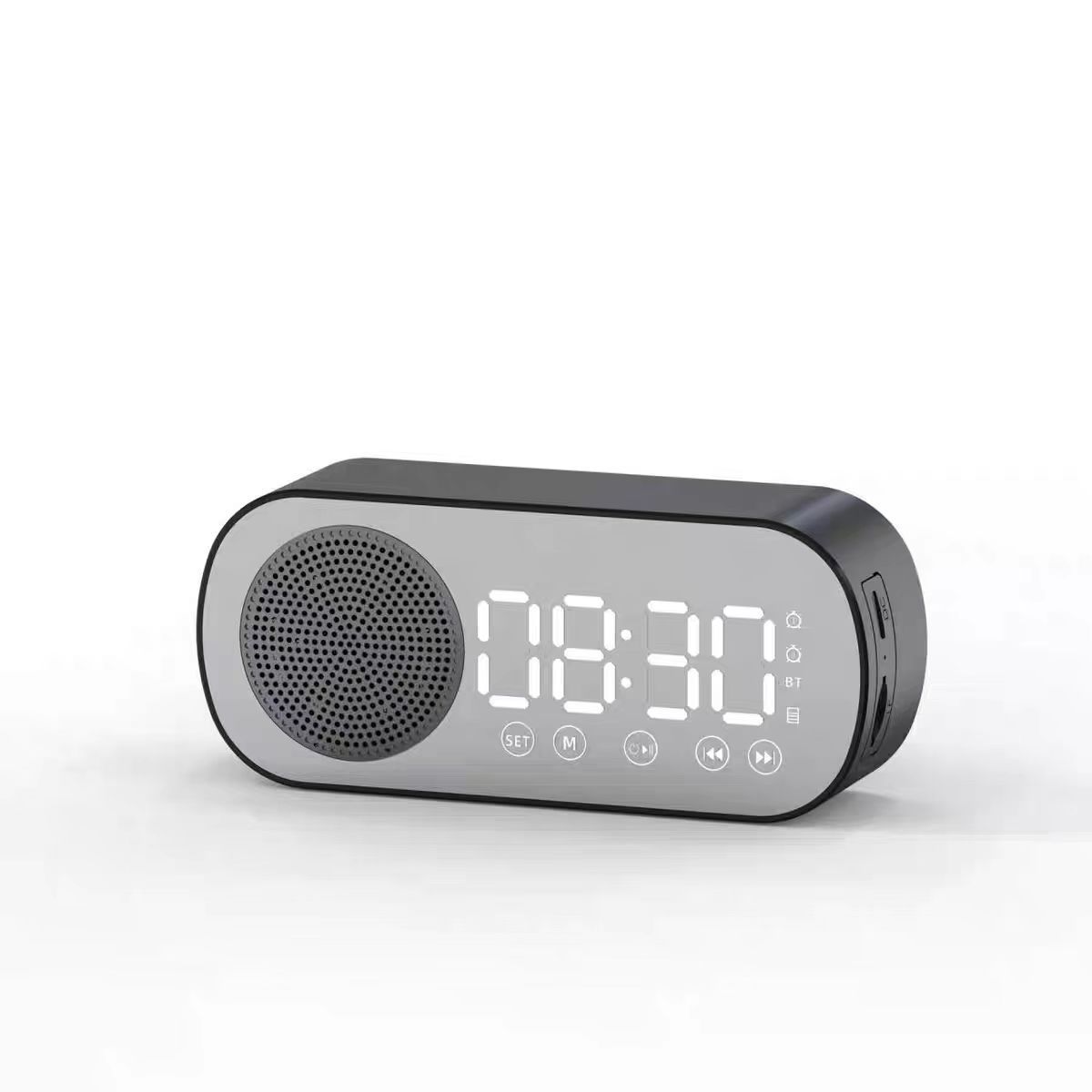 New Mirror Clock Alarm Clock Plug-in Card Bluetooth Speaker Colorful Lights Heavy Bass FM Portable Gift Audio