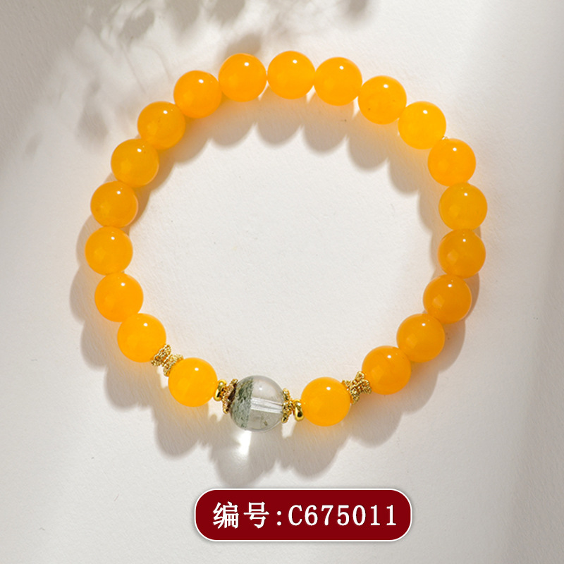 Xinjiang Gold Silk Jade Multi-loop Bracelet Peace Buckle Pendant New Chinese Style Ethnic Style Buddha Bead Prayer Bead Bracelet