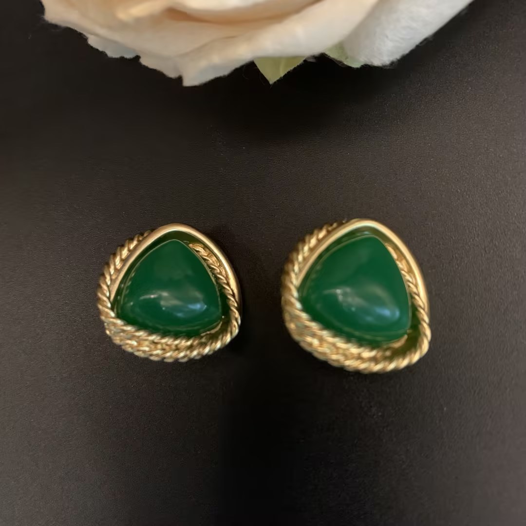 Vintage exaggerated green crystal glass multi-layer stacking set necklace earring dress accessories choker