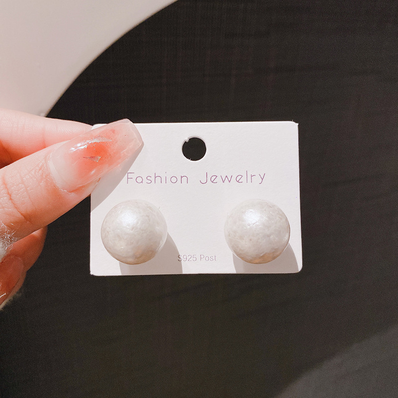 Simple pleated pearl ear studs cotton ball silver needle ear studs ear accessories