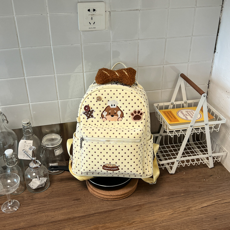 2026 New Cartoon Chef Dog Polka Dot Backpack for Women Cute Embroidery Student School Bag Large Capacity Commute Backpack