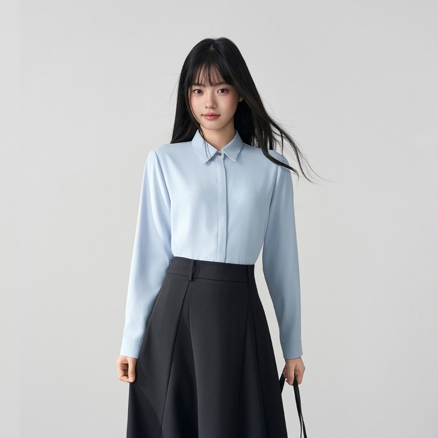 Blue Professional Short-Sleeve Shirt Women Summer New Commute Wear Chiffon Top Interview Formal Wear Petite Blouse