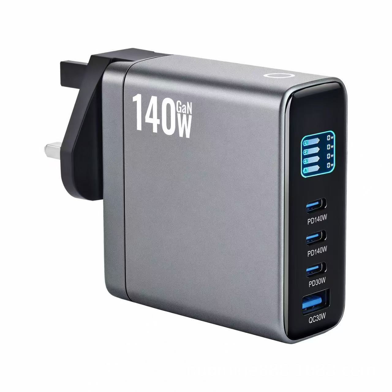 TFT Digital Display Touch Screen 140W GaN Fast Charging PD3.1 Fast Charge Multi-Port Replaceable Plug Power Supply Phone Charger