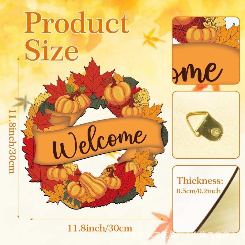 Autumn Thanksgiving Flat Print Wooden Pumpkin Wreath Harvest Festival Courtyard Decoration Craft