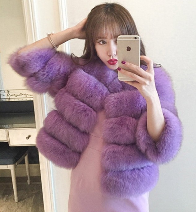Fur imitation fox fur faux fur jacket women's short long sleeve faux fur artificial fur jacket