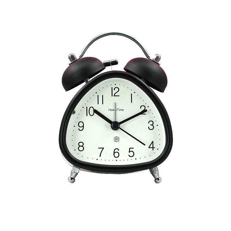 Student use 3-inch metal ringing alarm clock home bedside sweep second night light clock table design quartz clock