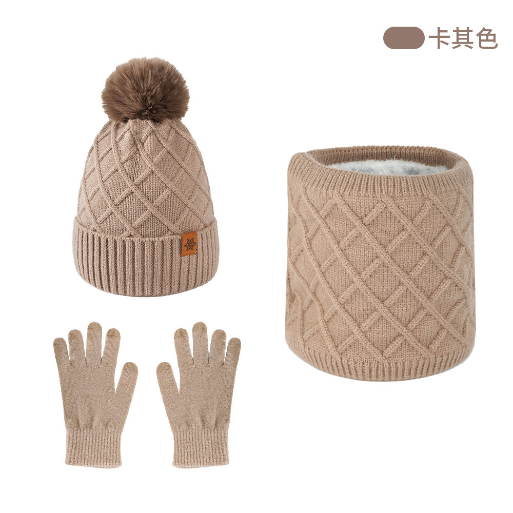 Knitted Hat Gloves Neck Gaiter Women Winter Warm Double-Layer Fleece-Lined Outdoor Cold-Proof Earflap Wool Hat Knit Hat