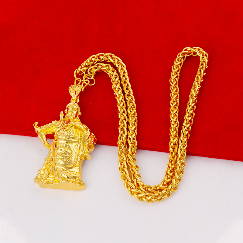 Live-streaming men's gold-plated large pendant necklace flame square dragon brand Guanyin Maitreya Buddha pendant jewelry