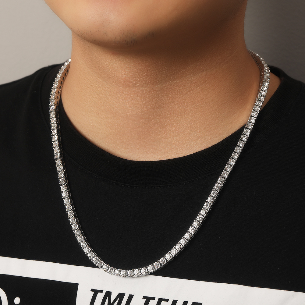 Hip Hop Necklace Men 3mm 4mm Alloy Rhinestone Tennis Chain Gold Silver Simple Neck Accessories