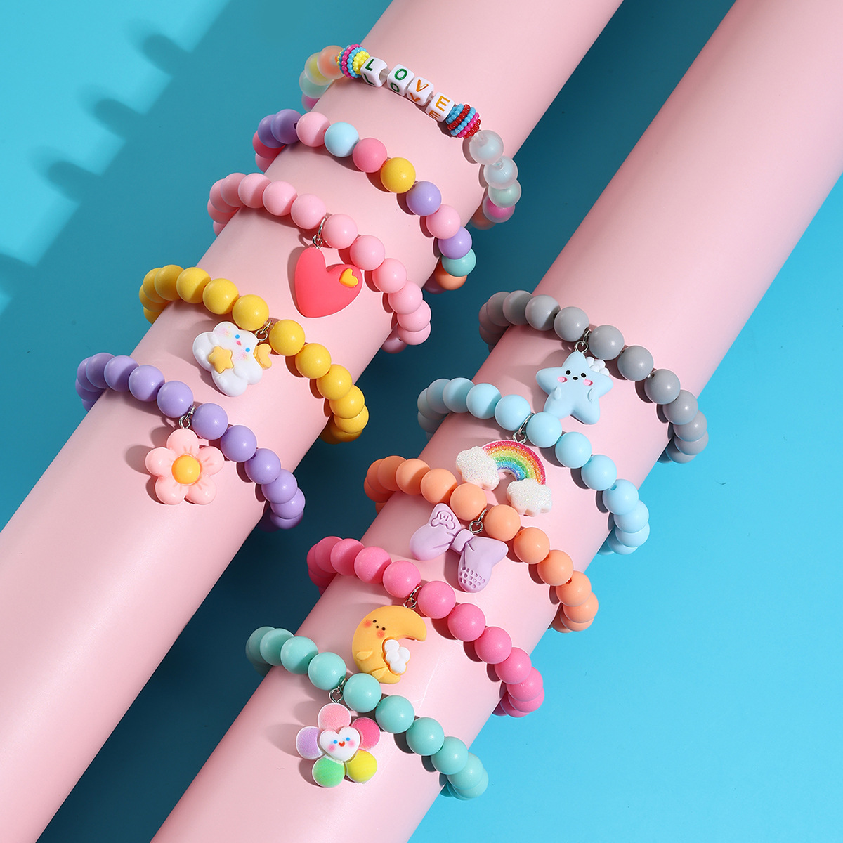 Bracelet set cartoon dopamine style colorful stacked bead bracelet set