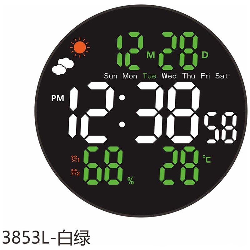 10-inch Round Large Screen Digital Electronic Clock Remote Control LED Alarm Clock Display Weather Temperature Humidity Calendar Wall Clock