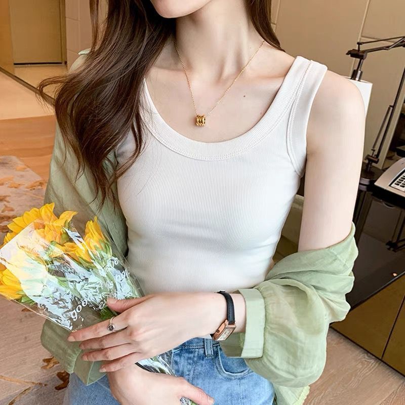 Ribbed Anti-exposure Sleeveless Thin Inner Layering Camisole Tank Top Women Summer Spring Outerwear Innerwear