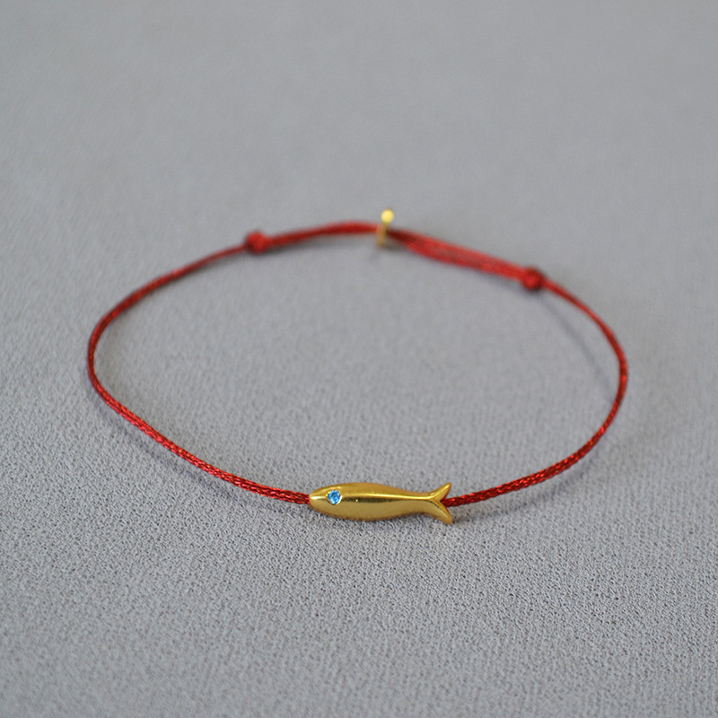French blue silk thread woven golden koi small fish simple ultra-fine bracelet hand rope stack