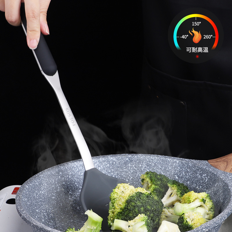 304 stainless steel silicone spatula household cooking soup spoon stir-fry non-stick spatula kitchen supplies cookware set