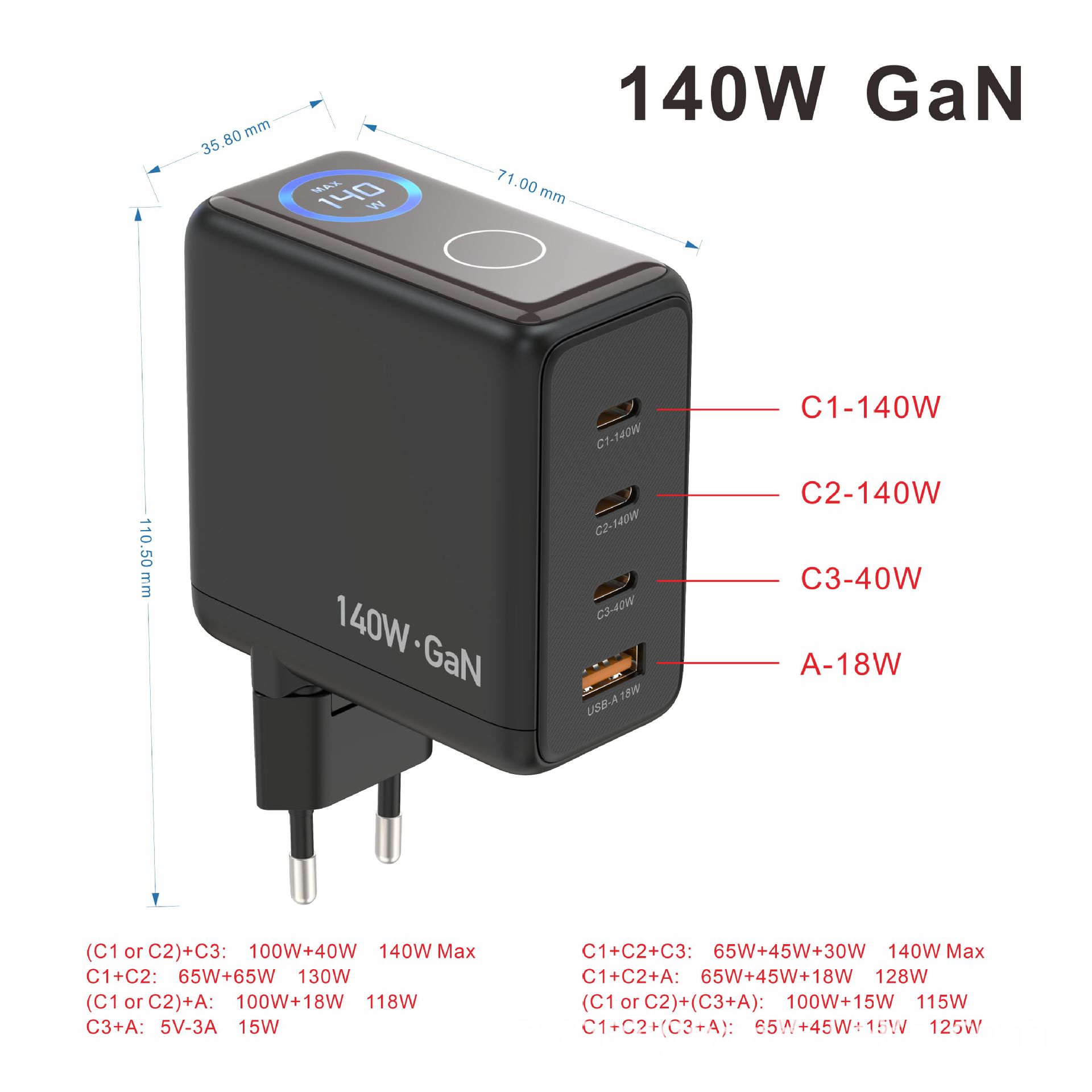 Certified 140W GaN TFT Display Charger for Huawei Apple 17 Phone Tablet Laptop