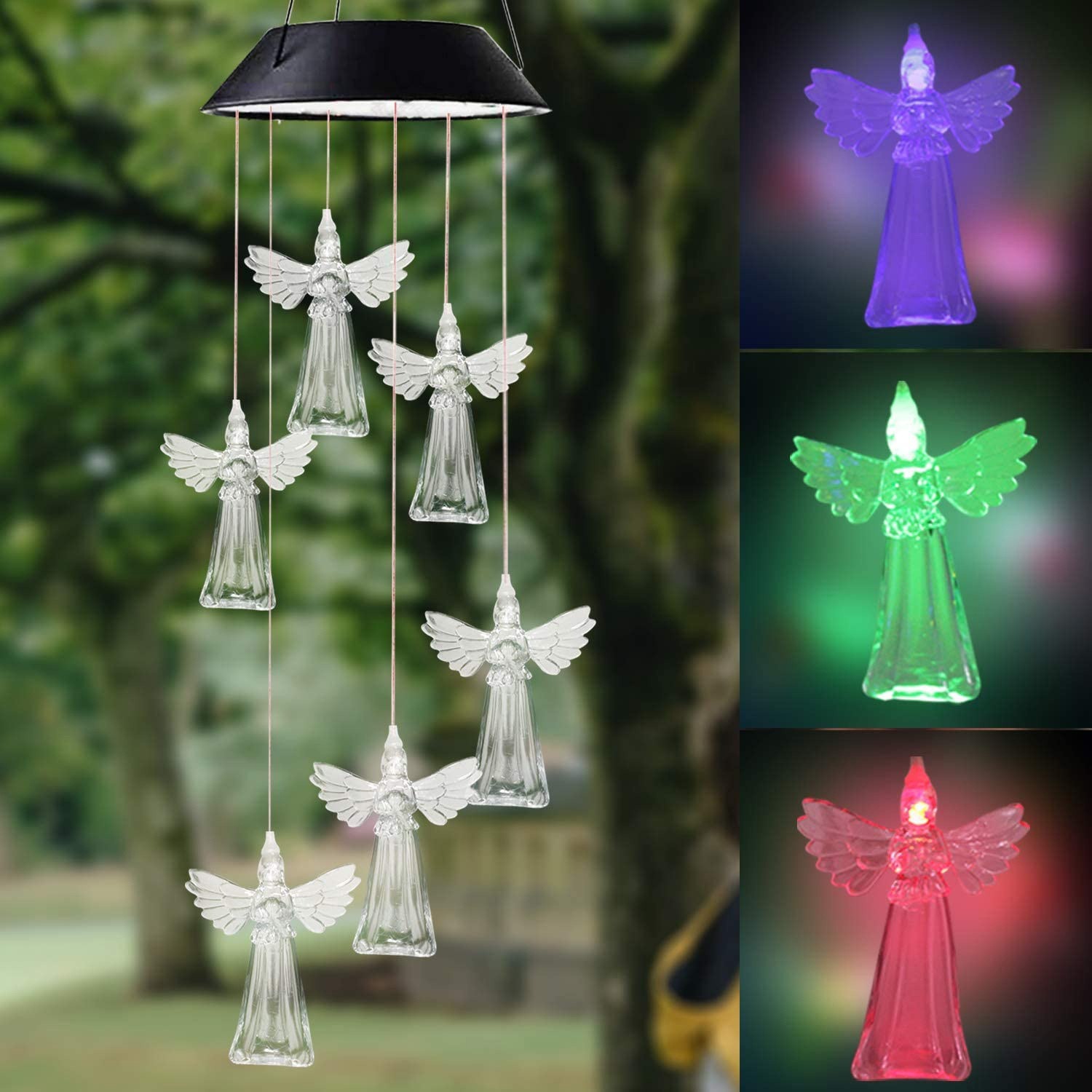 Solar Wind Chime Courtyard Decorative Light Color Changing Balcony Outdoor Waterproof Hanging LED Hummingbird Light String