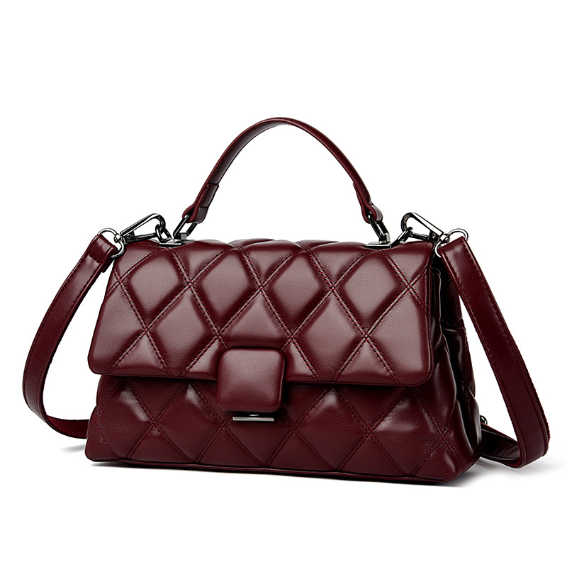 Diamond Stitch Embroidery Bag Women's 2025 New Casual Crossbody Bag Simple Soft Leather Handbag