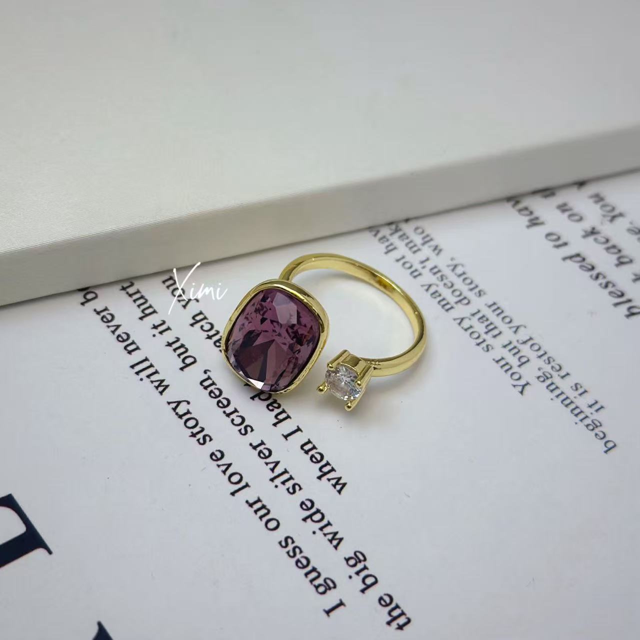 Maillard Style Colorful Rhinestone Ring for Women Open Index Finger Ring Hand Jewelry
