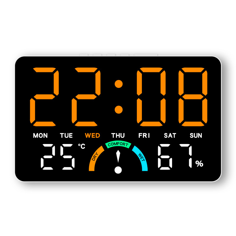 Home Temperature and Humidity LED Electronic Clock Simple Large Screen Hanging and Standing Two-Use Clock Multifunctional Bedside Alarm Clock GH9007