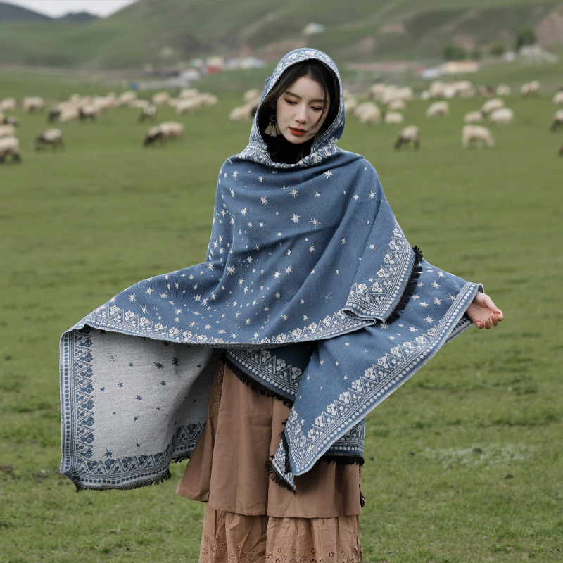 Chaka Salt Lake Ethnic Style Shawl Desert Travel Scarf Northwest Photo Hooded Slit Shawl Women