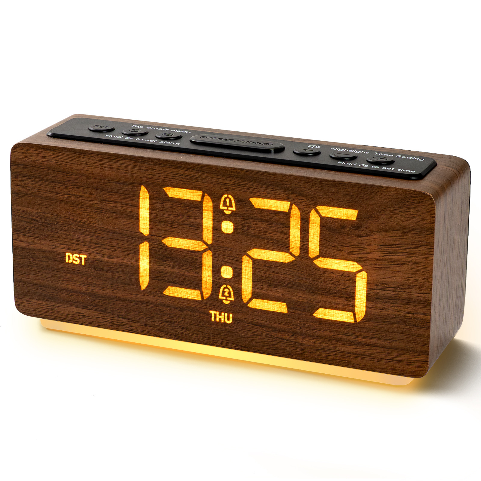 New Nordic Japanese-style wooden alarm clock, wood grain clock, luminous bedside study LED electronic clock