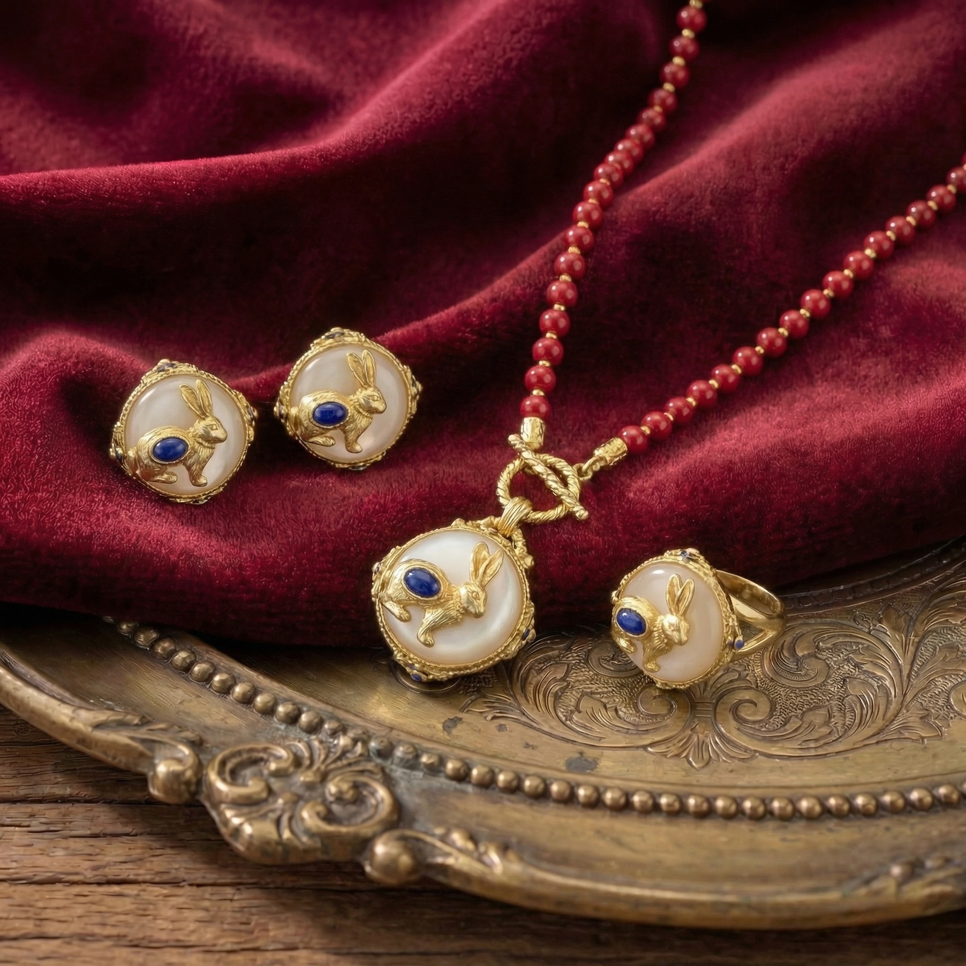 Qingdao vintage palace style twelve zodiac earring necklace ring set accessories women