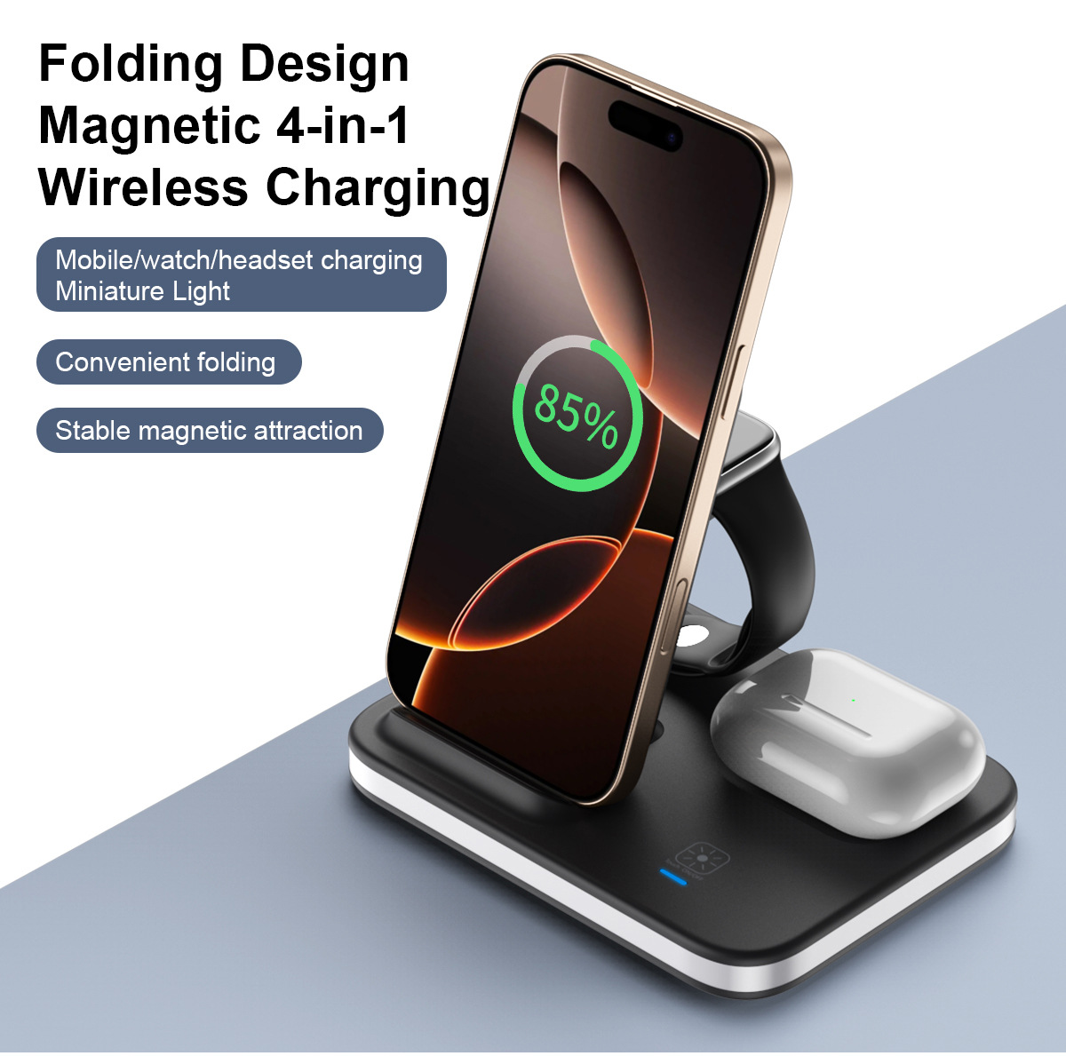 Magnetic folding three-in-one wireless charger phone stand multi-functional for Apple 16 phone wireless charging