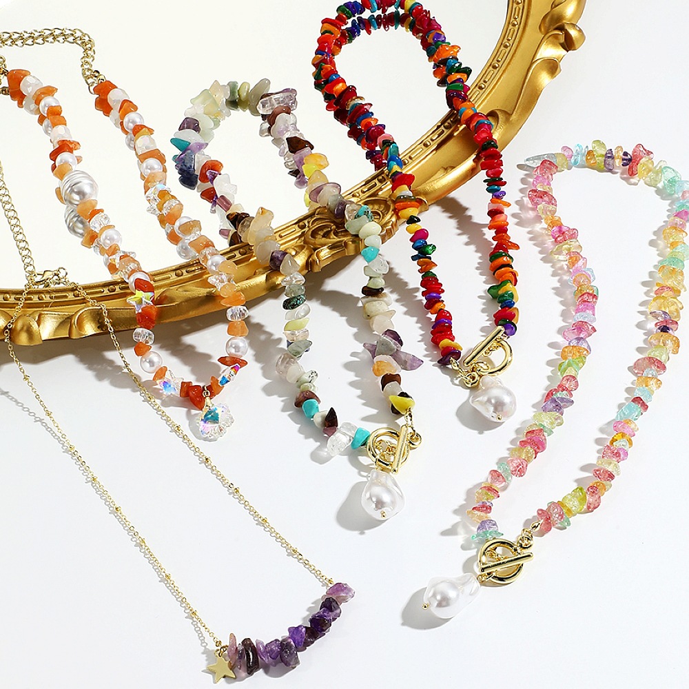 Necklace summer jewelry Bohemian colorful gravel necklace women natural stone necklace