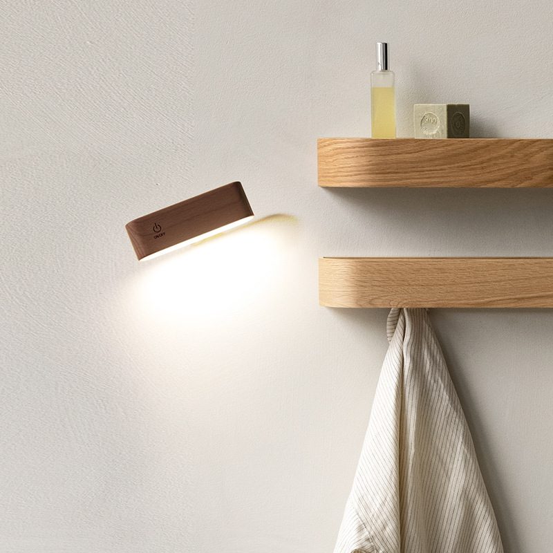 Nordic solid wood LED small desk lamp modern minimalist bedroom student dormitory no-drilling wall lamp no-wiring bedside lamp