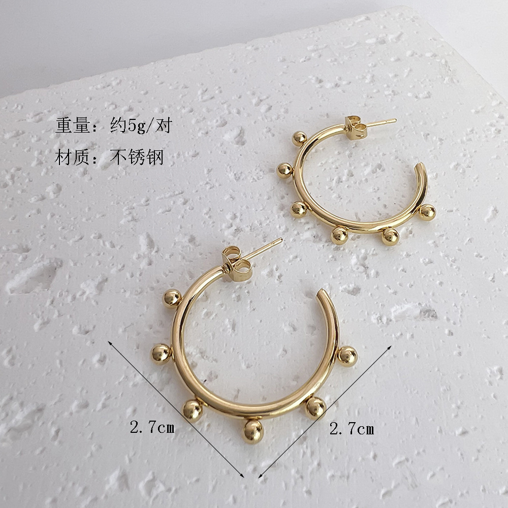 Women's Titanium-Steel Earrings: New Round C-Shaped Hoops
