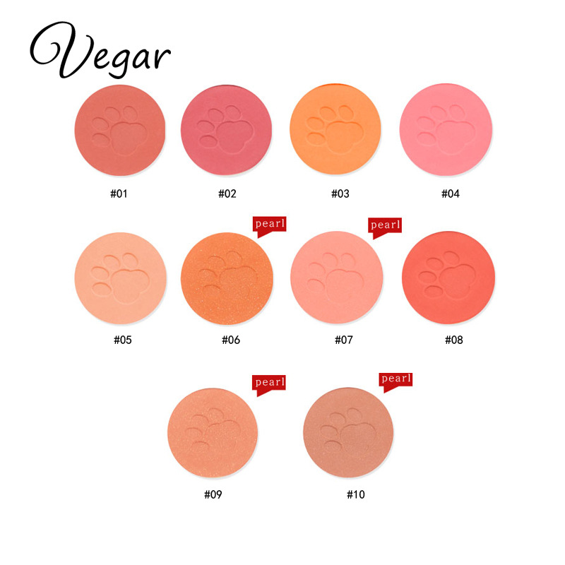 Makeup Single Color Blush Cute Cat Paw Print 10-Color Blush Skin-Friendly Easy to Color