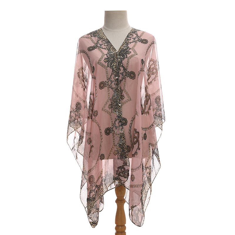 Summer Silk Scarf Women Chiffon Chain Print Beach Towel Sun Protection Shawl