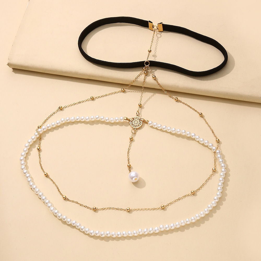 Exaggerated Simple Multi-Layer Pearl Chain Leg Chain Long Leg Chain Accessories