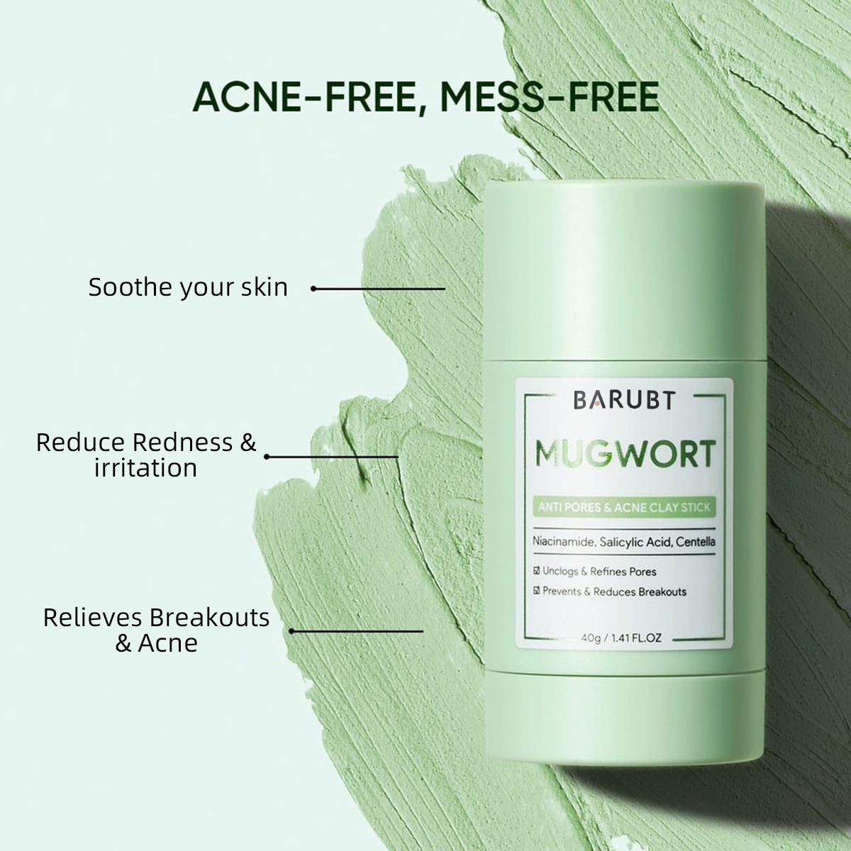 BARUBT Mugwort Mud Mask Stick Deep Cleansing Gentle Blackhead Removal Repair Facial Mask