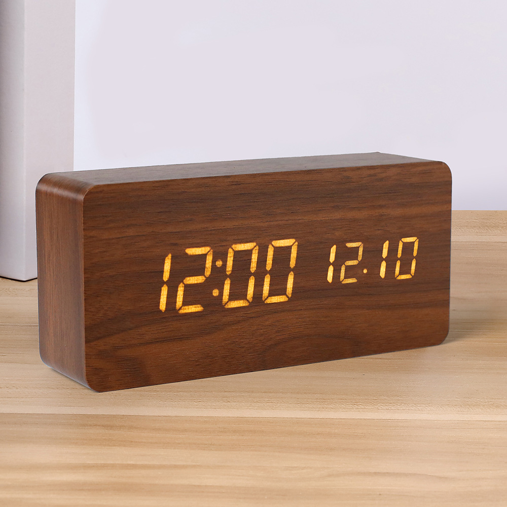 PVC Wooden Clock Multifunctional Alarm Clock LED Clock Thermometer Digital Clock Student Bedside Electronic Night Light Alarm