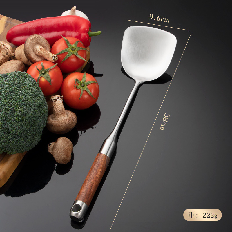 316 stainless steel spatula for kitchen, household kitchen tool set, rosewood handle soup spoon, strainer, stir-fry spatula