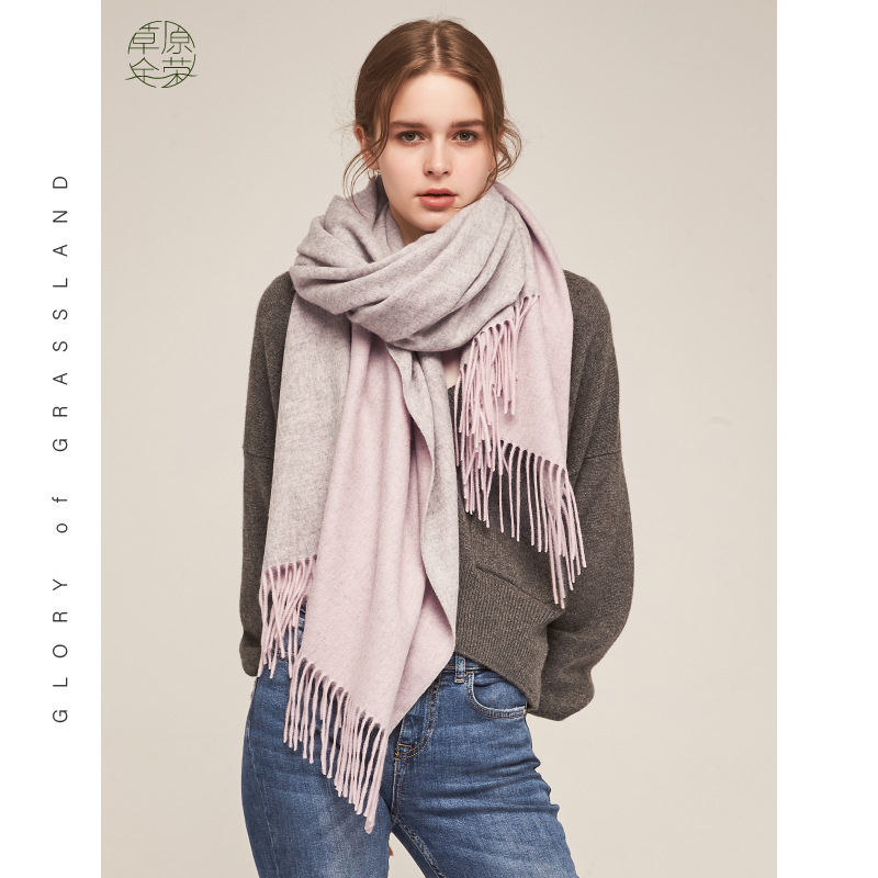 Inner Mongolia wool women's double-sided scarf autumn and winter color-blocked oversized shawl warm neck warmer two-in-one