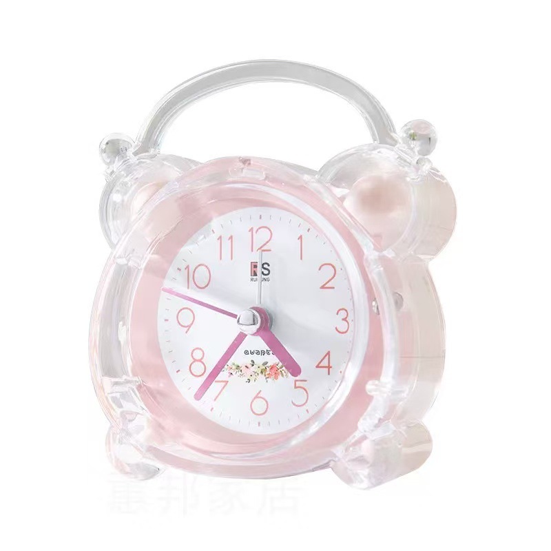 Cute Crystal Transparent Alarm Clock with Night Light for Children and Students, Bedroom Dormitory Desktop Clock