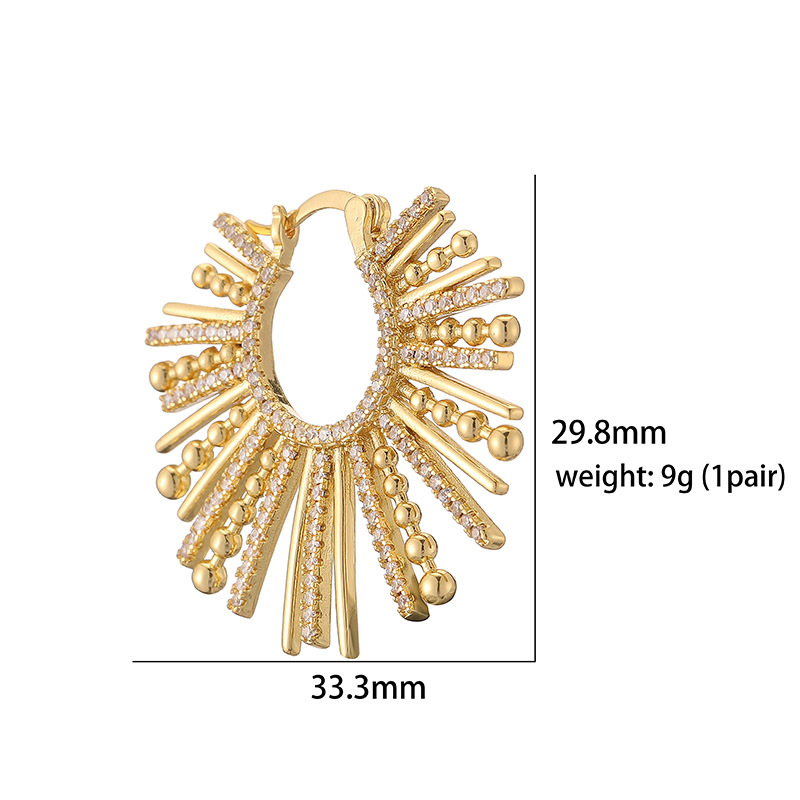 HECHENG jewelry metal sunflower ear clip exaggerated line sense fan-shaped earrings for women