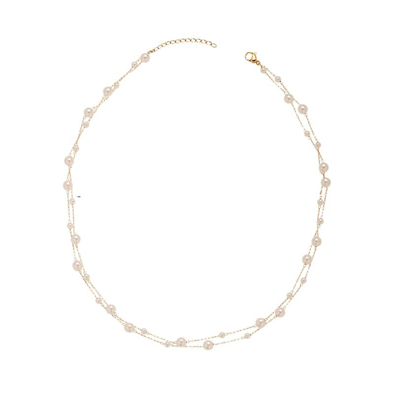 Rongshang Double-Layer Starry Sky Pearl Necklace Clavicle Chain Titanium Steel Pearl Necklace Accessory