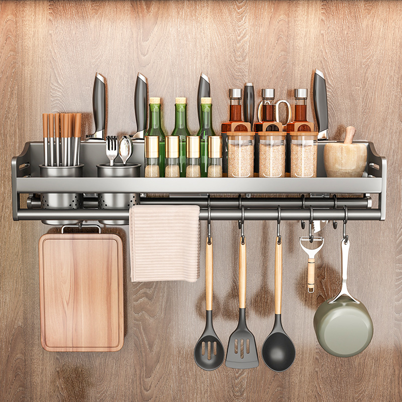 304 Stainless Steel Storage Rack No Drilling Seasoning Rack Chopstick Knife Rack Supplies Storage Rack Wall-Mounted Home