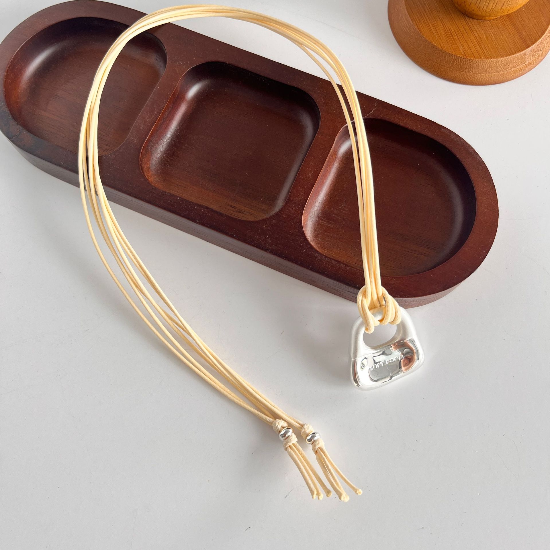 SOFT ROOM Braided Natural Crushed Stone Necklace for Women Adjustable Silver-Plated Pendant Thin