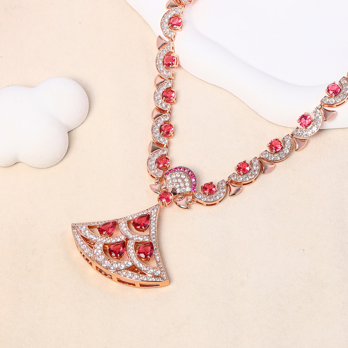 New large fan shape design set micro-set zircon elegant necklace