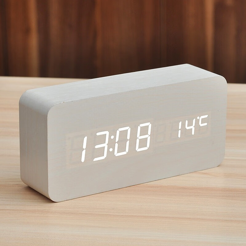 Wooden alarm clock LED student rechargeable digital display electronic voice control clock Nordic style wood