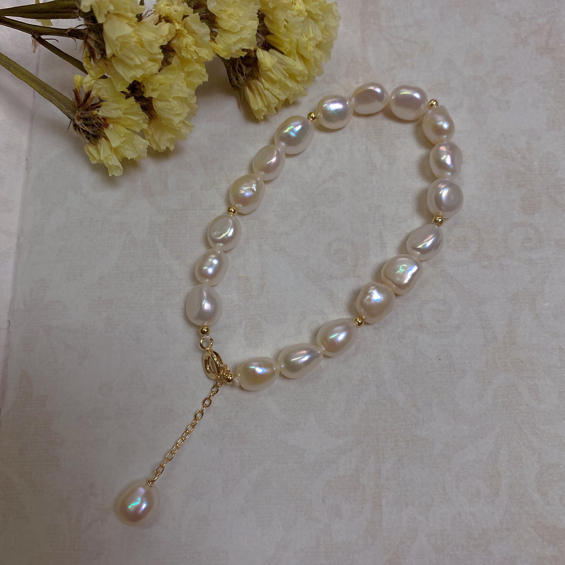 Baroque irregular pearl 14K gold-filled bracelet niche hand string gift