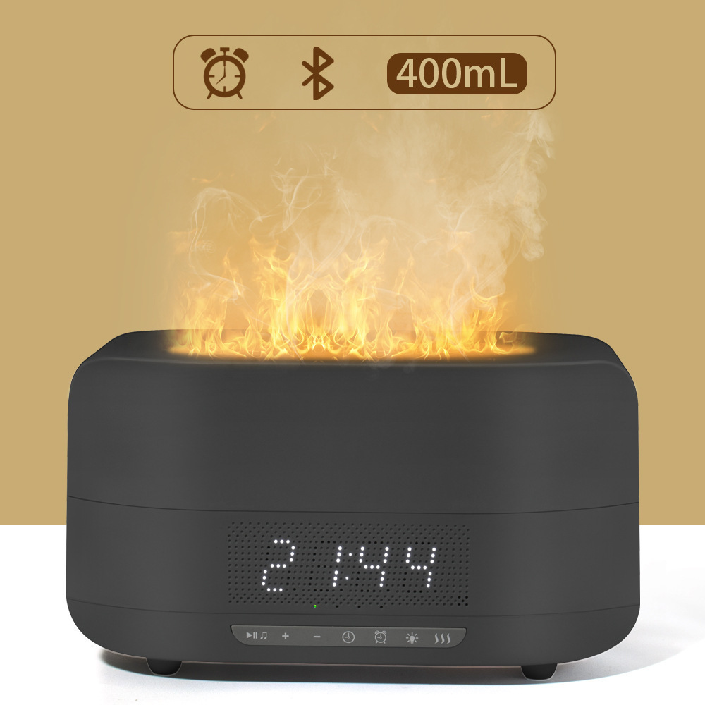 New Simulation Flame Aromatherapy Humidifier Bluetooth Speaker Atmosphere Light Digital Clock Gift Gift