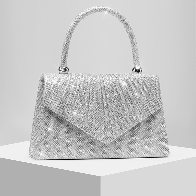 New Women's Pleated Shiny Evening Bag Bride Wedding Bag Banquet Handbag Envelope Bag