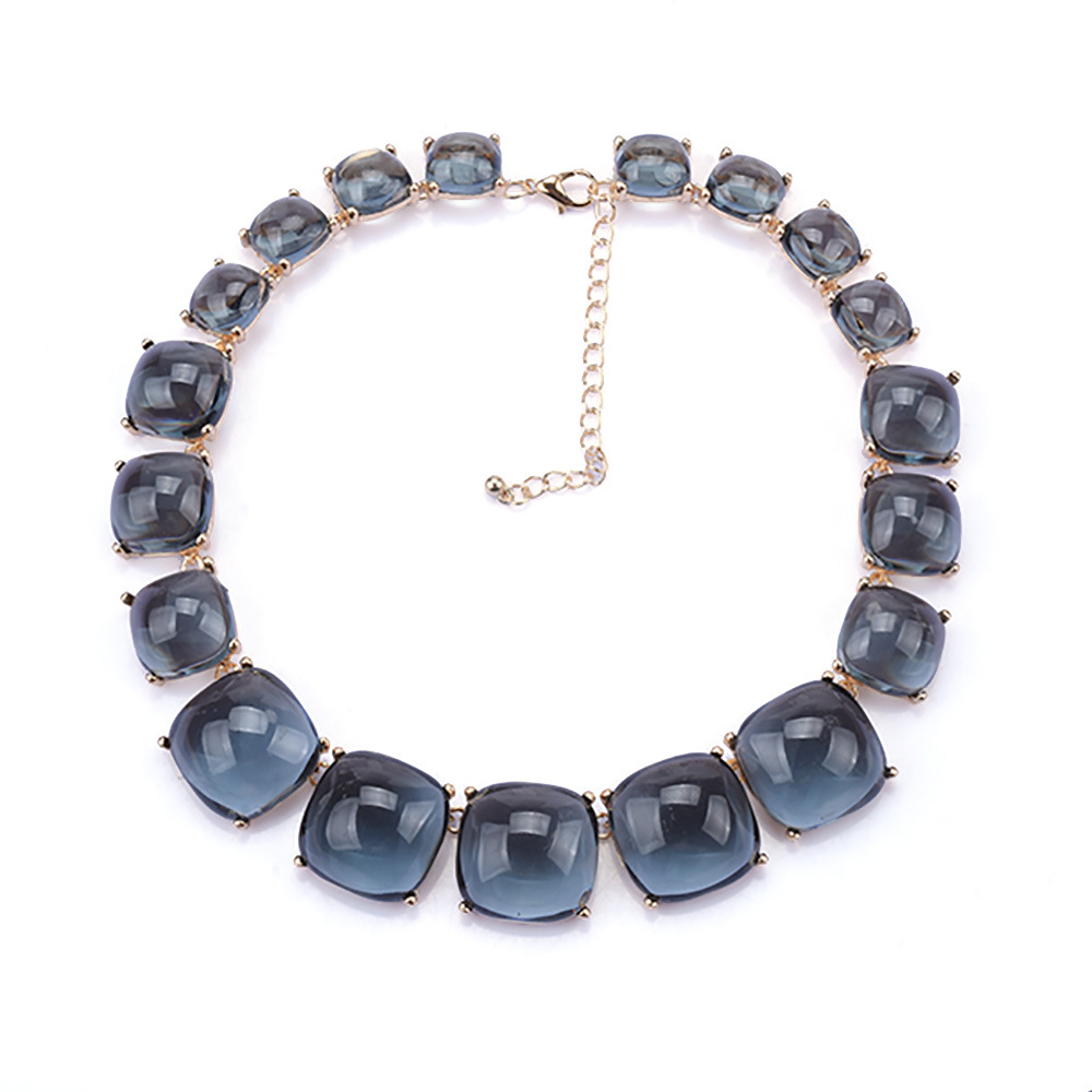 ZA geometric transparent colored resin necklace earring set collarbone chain