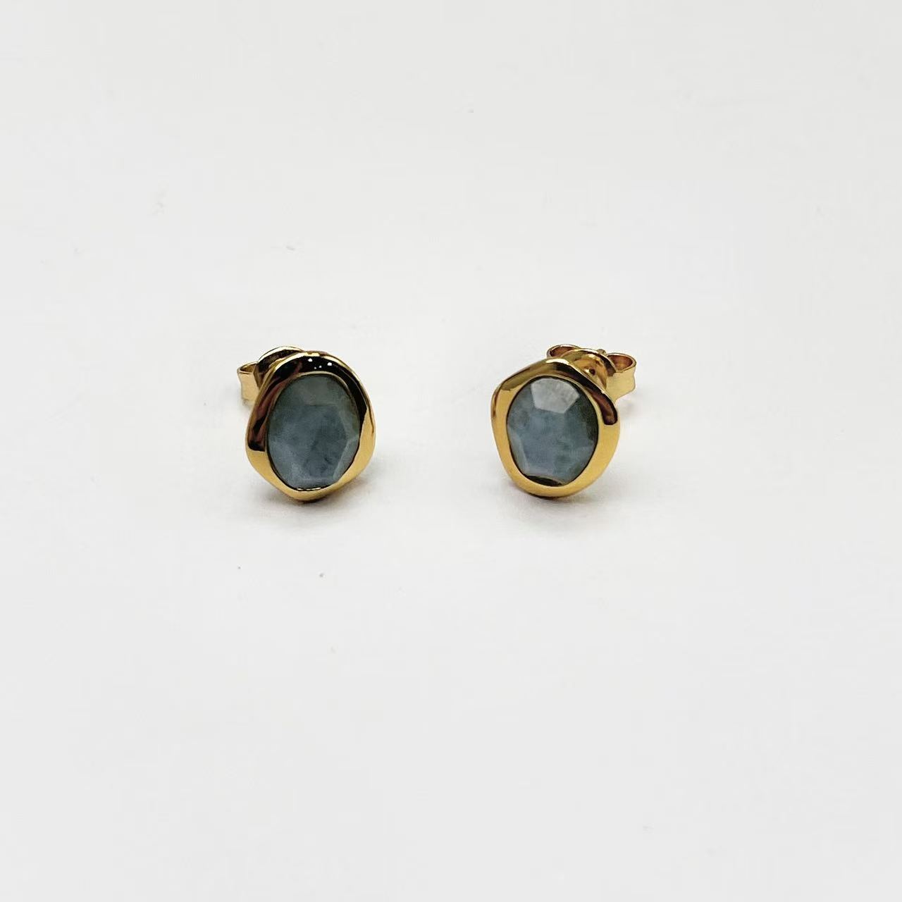 Flowing Light Gemstone Earrings Simple S925 Silver Gold-Plated 18K Gold Treasure Texture Gemstone