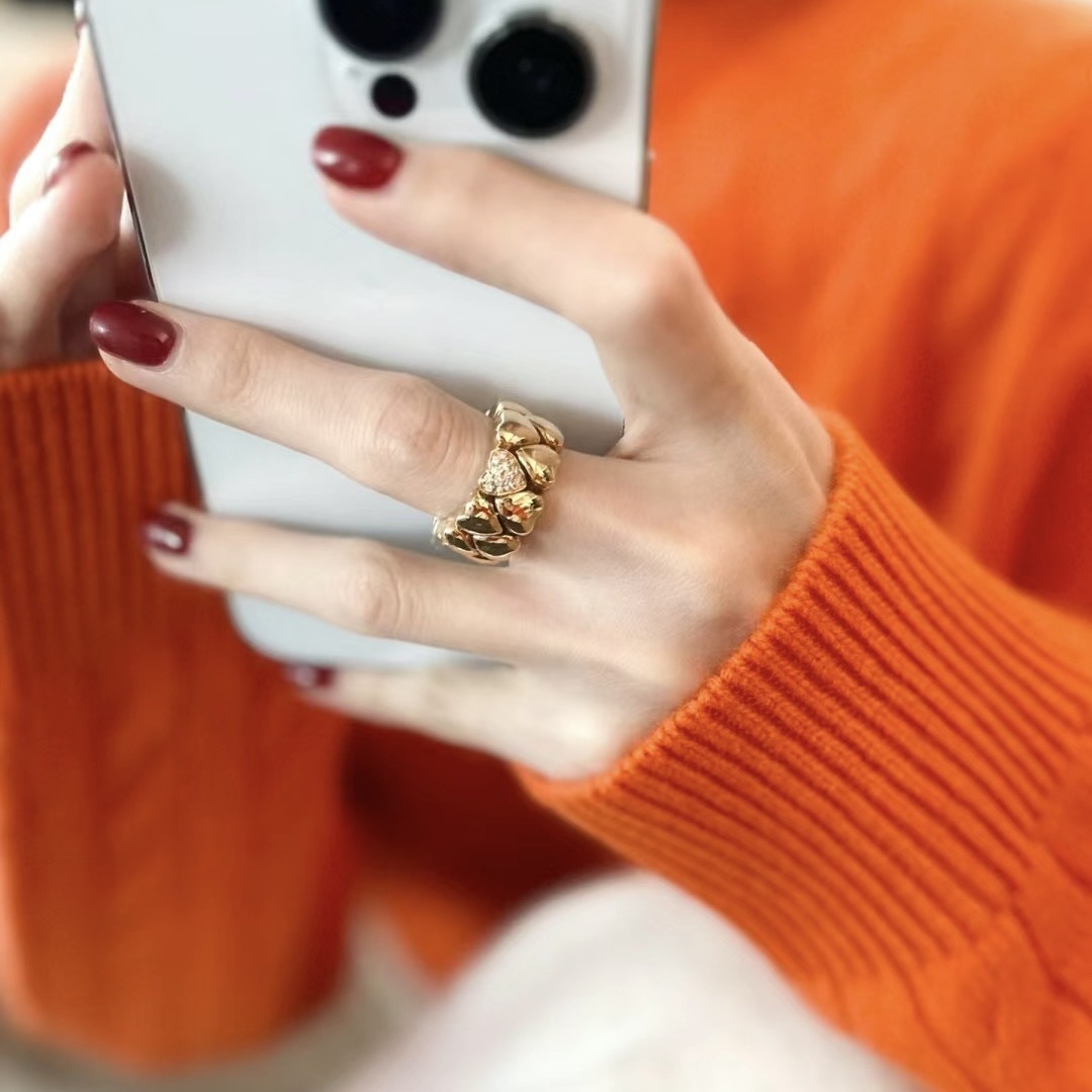 Vintage heart ring, plated 18k gold with zircon, double layer stacked rhinestone heart index finger ring